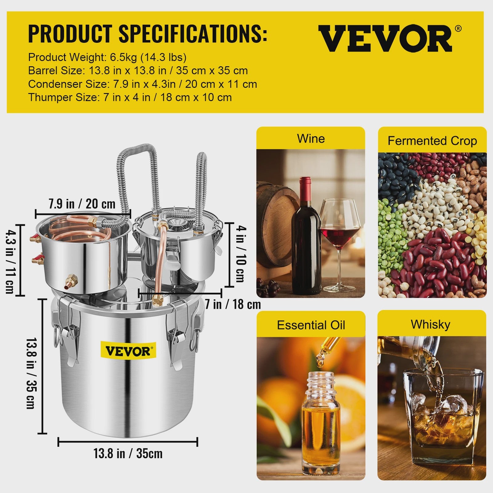 SucceBuy 12L 20L 30L 50L Alcohol Brewing Distiller DIY Moonshine Apparatus Stainless Steel Still Whisky Beer Brandy Home Use