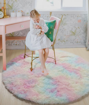 Zacht Rond Vloerkleed voor Kinderkamer Meisjes - Pluche Princess Kasteel Decor
