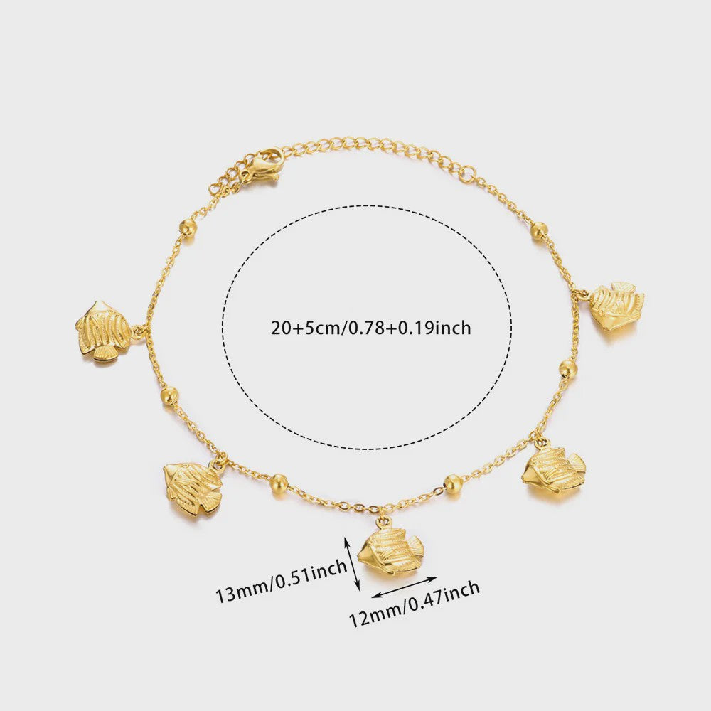 Gouden Anklet met Kralen en Bedels - Roestvrij Staal - Zomerse Strandjuwelen