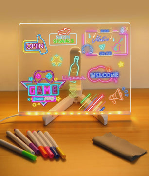LED Teken- en Notitiebord met Nachtlampje - Kleurrijk DIY Krijtbord voor Kinderen