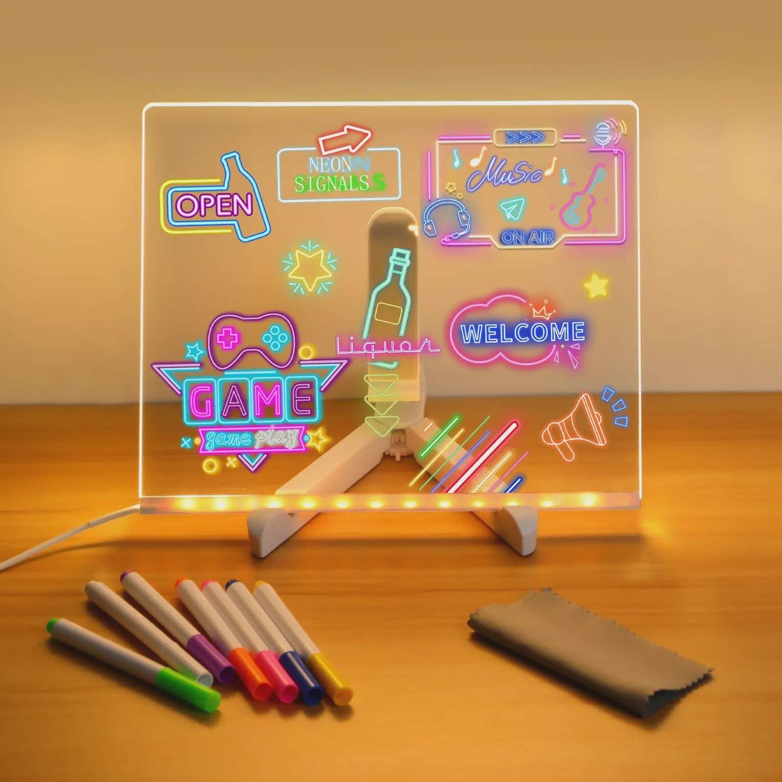 LED Teken- en Notitiebord met Nachtlampje - Kleurrijk DIY Krijtbord voor Kinderen