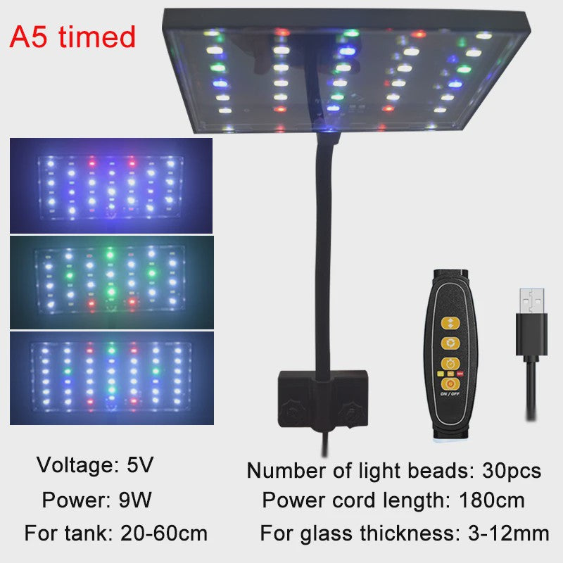 USB Aquarium LED Plantengroeilamp - Volledig Spectrum, Dimbare Verlichting met Timer & 360° Rotatie