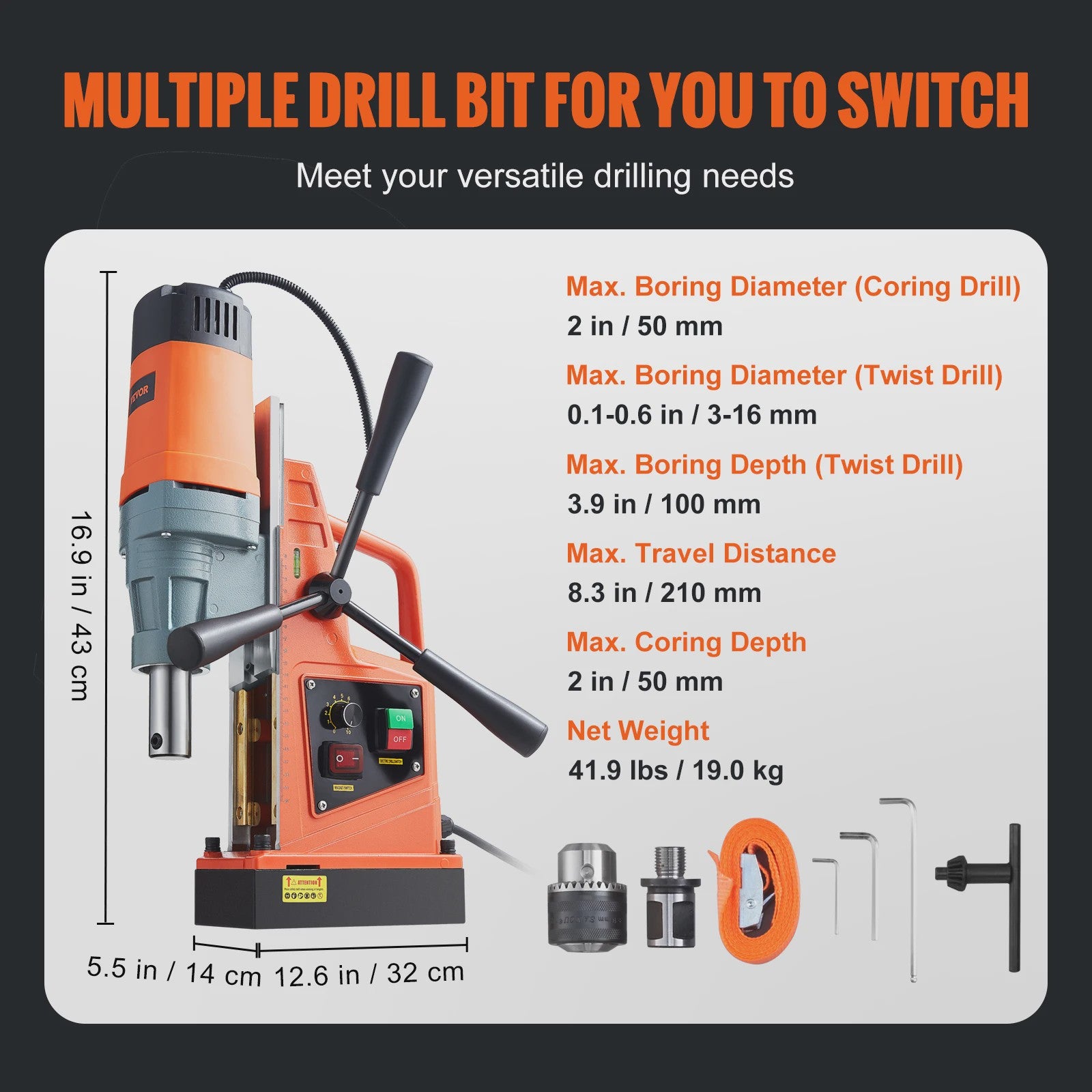 Krachtige 1550W Magnetische Boormachine - Draagbaar, Variabele Snelheid (0-500 RPM) voor Metaalbewerking