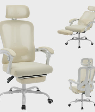 Ergonomische Mesh bureaustoel met voetensteun en verstelbare hoofdsteun