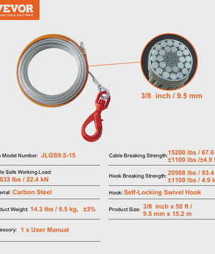 Verzinkte Stalen Lierkabel 3/8 inch - Hoge Breeksterkte voor SUV & Off-Road