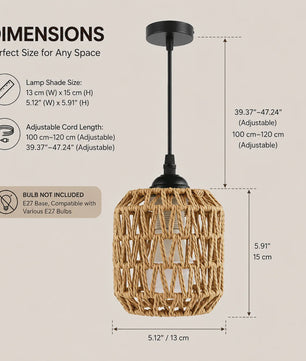 Hanglamp Gevlochten Hennep Touw met E27 Fitting - 1.2m Verstelbaar - Sfeervolle Decoratie