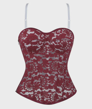 Zwart kanten korset top met mesh en ritssluiting - Sexy bustier voor feesten