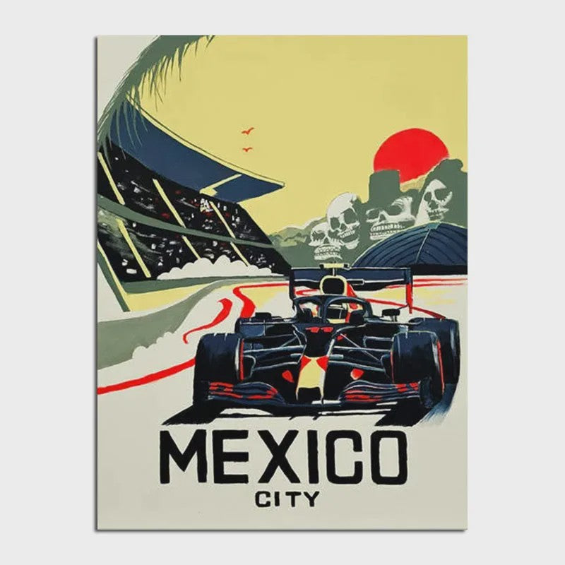 Retro F1 Formule 1 Raceauto Posters - Neon City Canvas Muurkunst