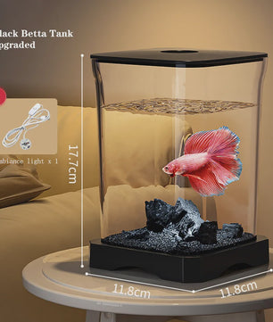 Mini Aquarium Starter Kit voor Betta Vissen & Goudvissen - Compact Desktop Aquarium met Voeropening