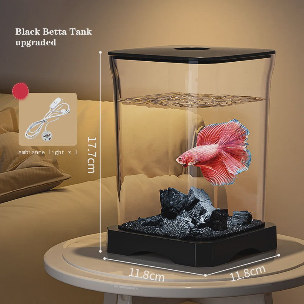 Mini Aquarium Starter Kit voor Betta Vissen & Goudvissen - Compact Desktop Aquarium met Voeropening
