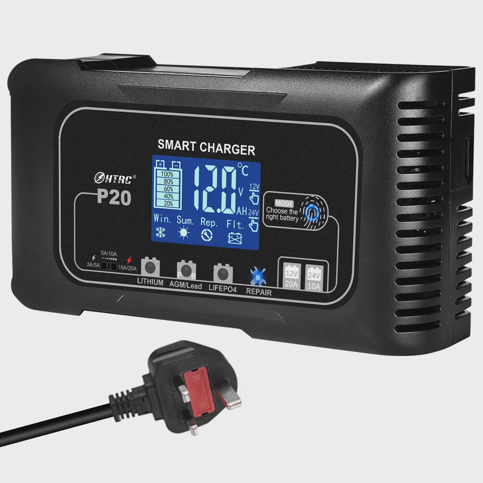 HTRC Slimme Acculader 12V/24V - Reparatie & Onderhoud voor Auto, Motor, AGM, Lithium