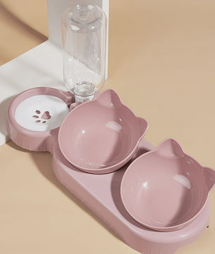 3-in-1 Kattenvoerbak met Waterdispenser en Nekbescherming - Schuin Ontwerp