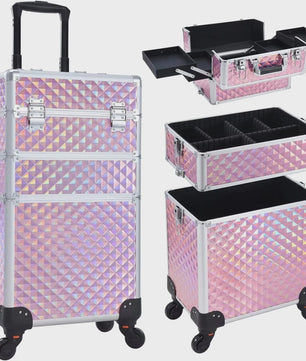 3-in-1 Make-up Trolley Koffer op Wielen - Verwijderbaar & Afsluitbaar - Professionele Make-up Case