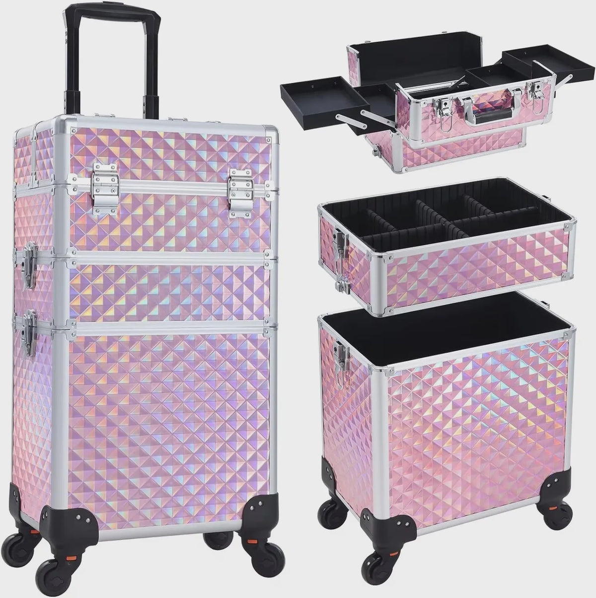 3-in-1 Make-up Trolley Koffer op Wielen - Verwijderbaar & Afsluitbaar - Professionele Make-up Case