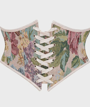 Bloemenprint Corset met Vetersluiting en Rits - Steampunk Gothic Stijl