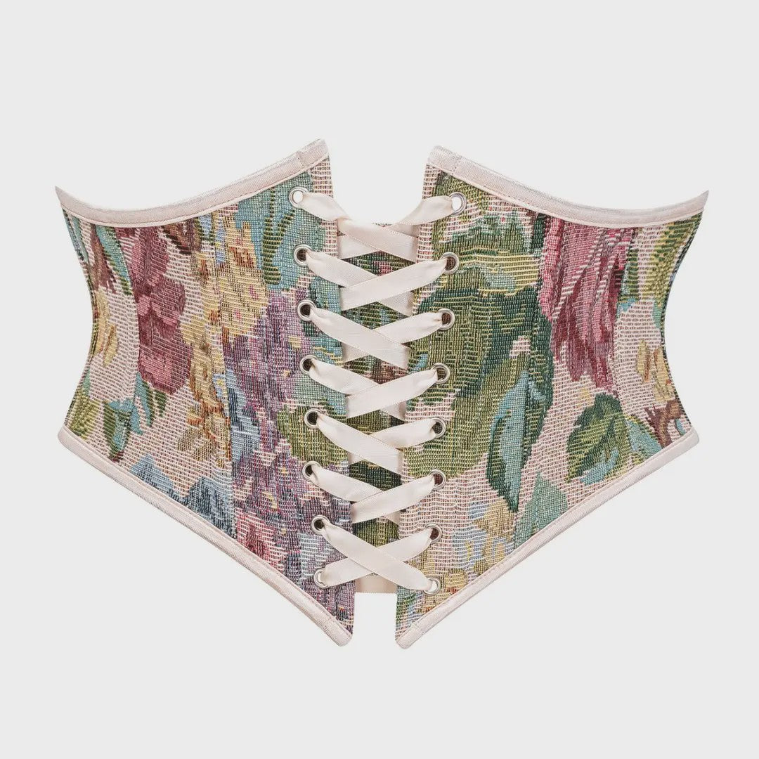 Bloemenprint Corset met Vetersluiting en Rits - Steampunk Gothic Stijl