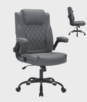 Ergonomische Directiestoel Kunstleer - 159KG Draagvermogen, Lendesteun & Opklapbare Armleuningen