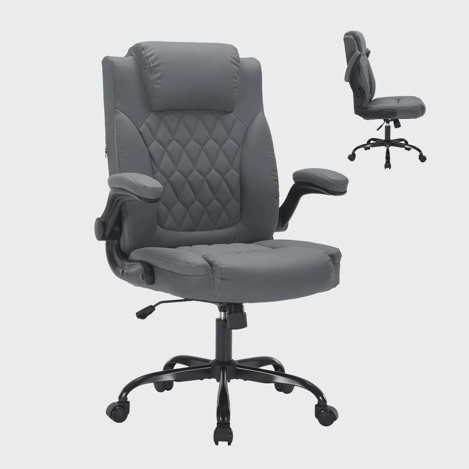 Ergonomische Directiestoel Kunstleer - 159KG Draagvermogen, Lendesteun & Opklapbare Armleuningen