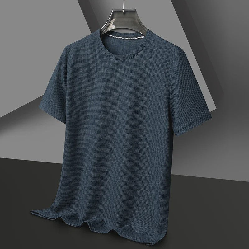 Heren Zomer T-shirt met Wafelstructuur en Korte Mouwen - Ronde Hals