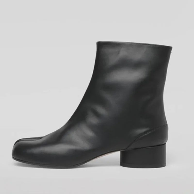 Luxe Dames Enkellaarsjes met Split Toe - Echt Leer, Lage Hak - Herfst/Winter Collectie