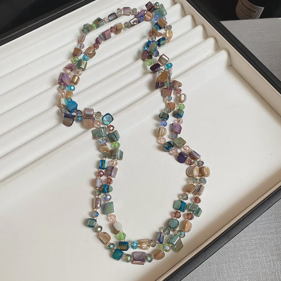 Luxe Dubbellaagse Schelp & Kristal Ketting - Bohemian Seaside Stijl