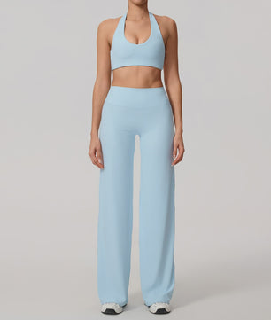 Dames Sportset: Sneldrogende Yoga Top met U-hals en Bell-Bottoms