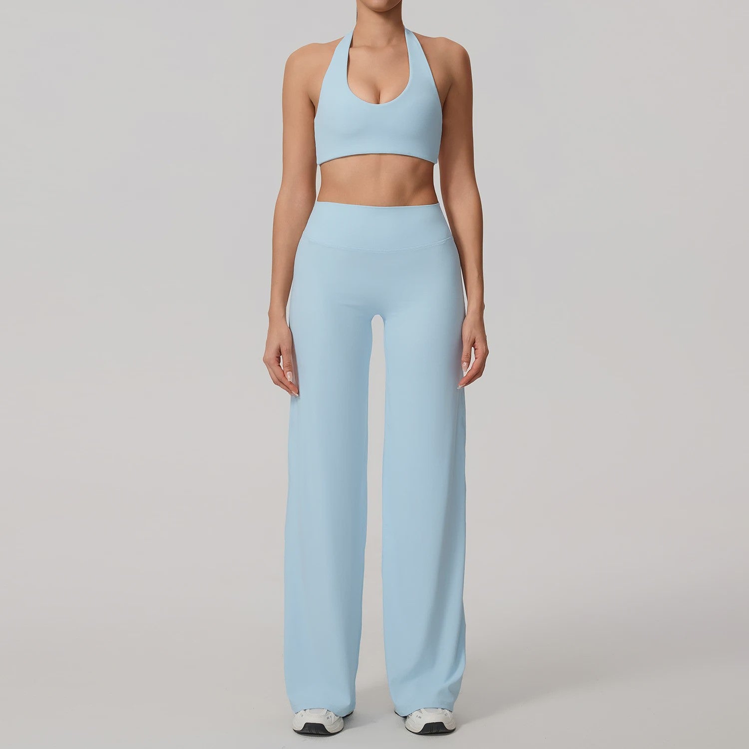 Dames Sportset: Sneldrogende Yoga Top met U-hals en Bell-Bottoms