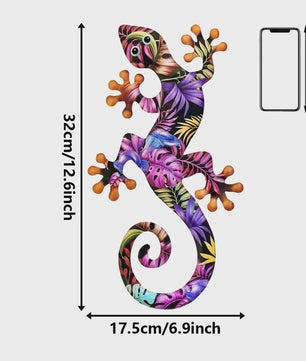 Kleurrijke Metalen Gekko Muurdecoratie - Tropische Hagedis Hangornament voor Buiten & Binnen