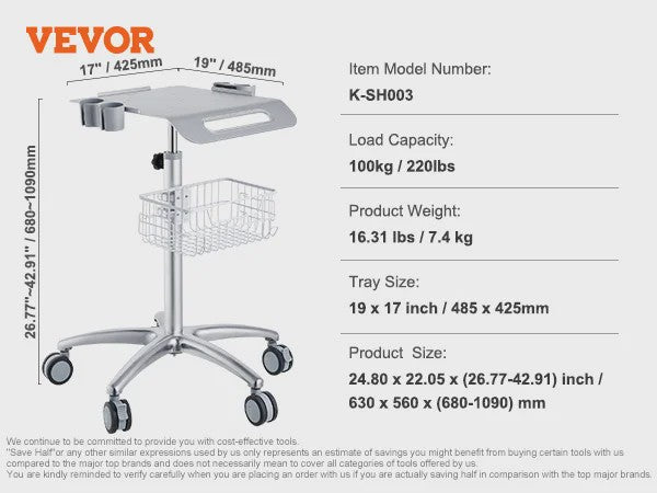 3-Laags Metalen Laboratorium Trolley - Mobiele Werkwagen met 100kg Draagvermogen