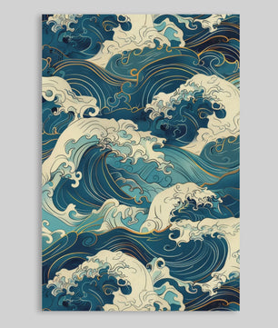 Abstracte Blauwe Golven Canvas Poster - Japandi Zen Stijl Wanddecoratie