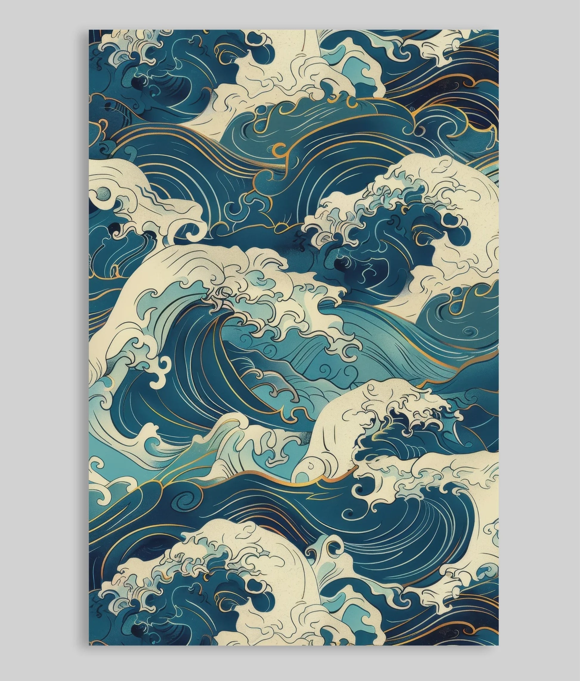 Abstracte Blauwe Golven Canvas Poster - Japandi Zen Stijl Wanddecoratie