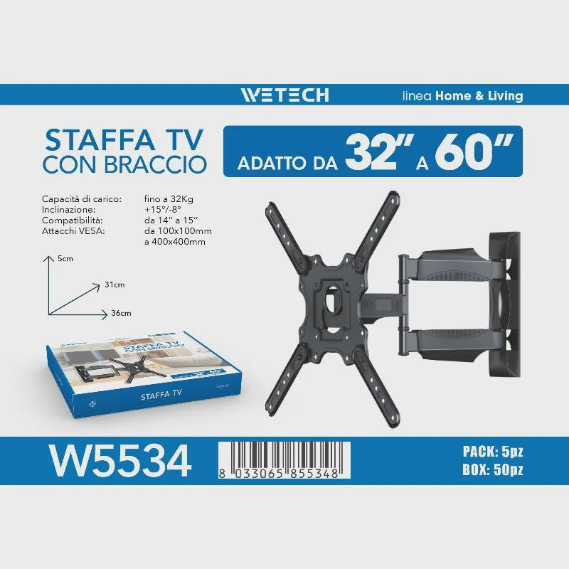 Kantelbare en Draaibare TV Muurbeugel 17-60 inch met Volledige Bewegingsvrijheid