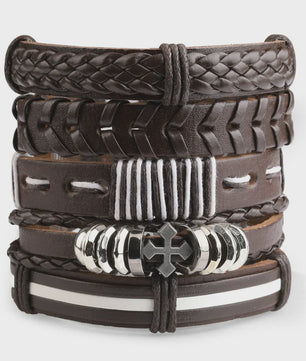 Heren Leren Armbanden Set - Viking, Gothic & Punk Stijl - Multilayer Vintage