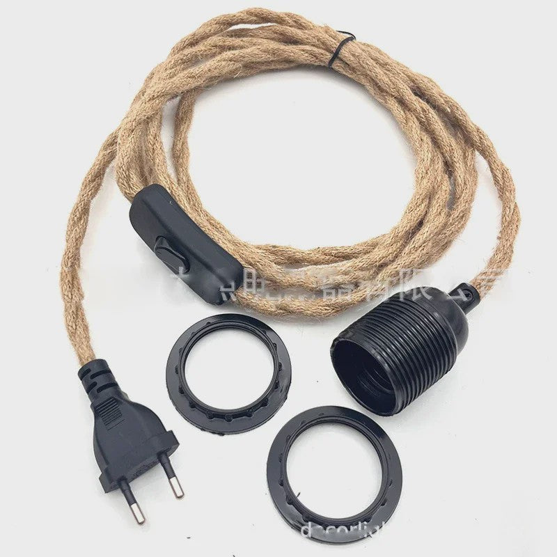 Industriële Hanglamp met Hennep Touw Kabel - E27 Fitting & Schakelaar