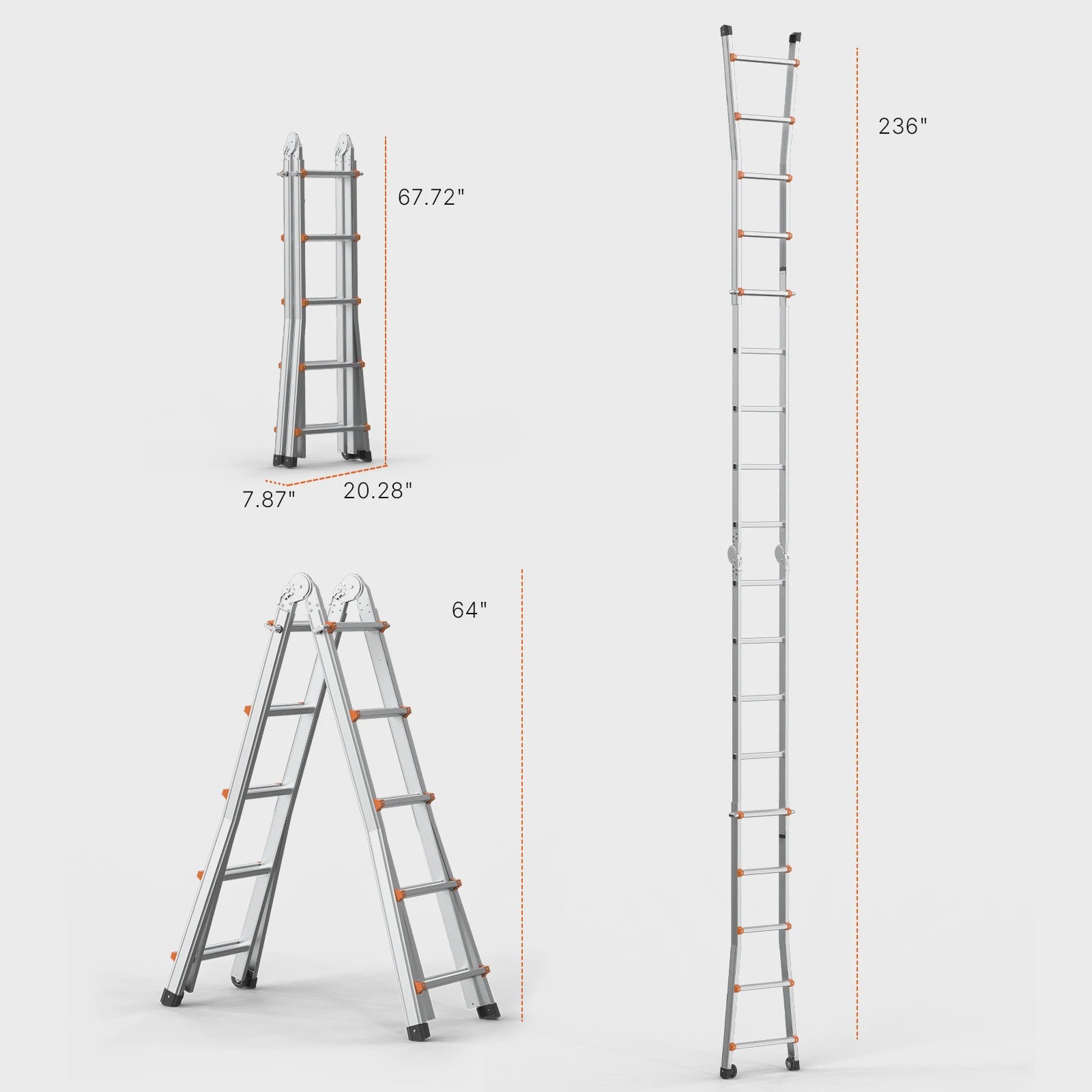 SucceBuy Telescopische Ladder A-Frame Compact Aluminium Multifunctioneel Draagbaar