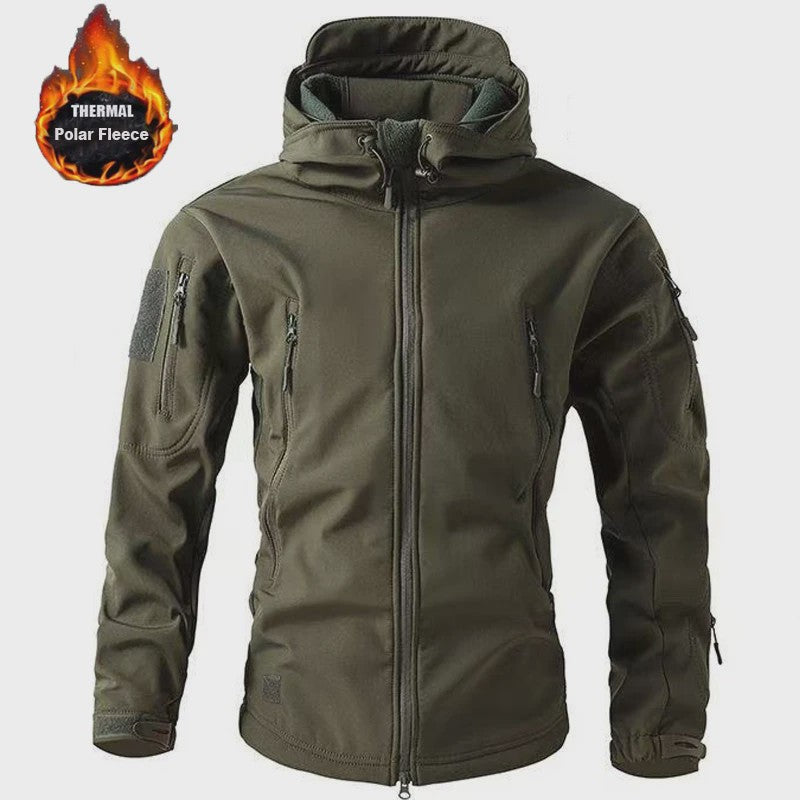 Heren Softshell Fleece Outdoor Jas met Capuchon - Winddicht & Warm voor Camping, Hiking, Jagen