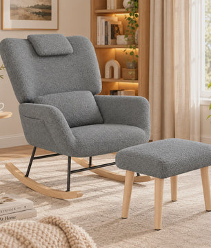 Luxe Schommelstoel met Voetenbank en Hoofdsteun - Comfortabele Fauteuil met Zijvak