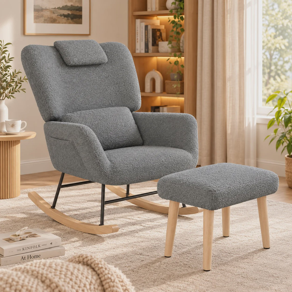 Luxe Schommelstoel met Voetenbank en Hoofdsteun - Comfortabele Fauteuil met Zijvak
