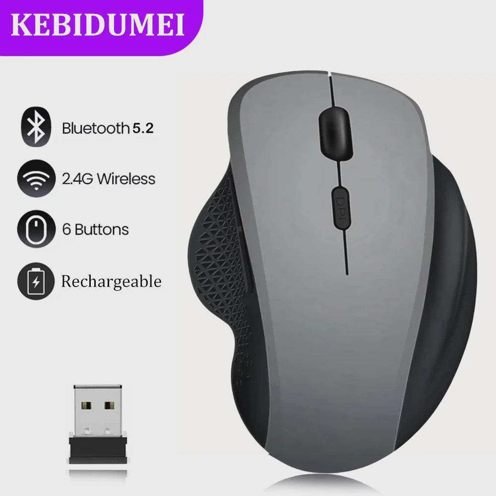Ergonomische Draadloze Muis: 2.4G & Bluetooth, Oplaadbaar, 1600 DPI, 6 Knoppen
