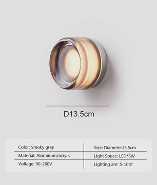 Moderne LED Wandlamp - Sfeervolle Amber & Smokey Grey Glas - Woonkamer, Hal, Studiekamer