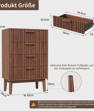 Moderne Houten Ladekast - 4 of 6 Laden - Retro Design Dressoir voor Slaapkamer & Woonkamer