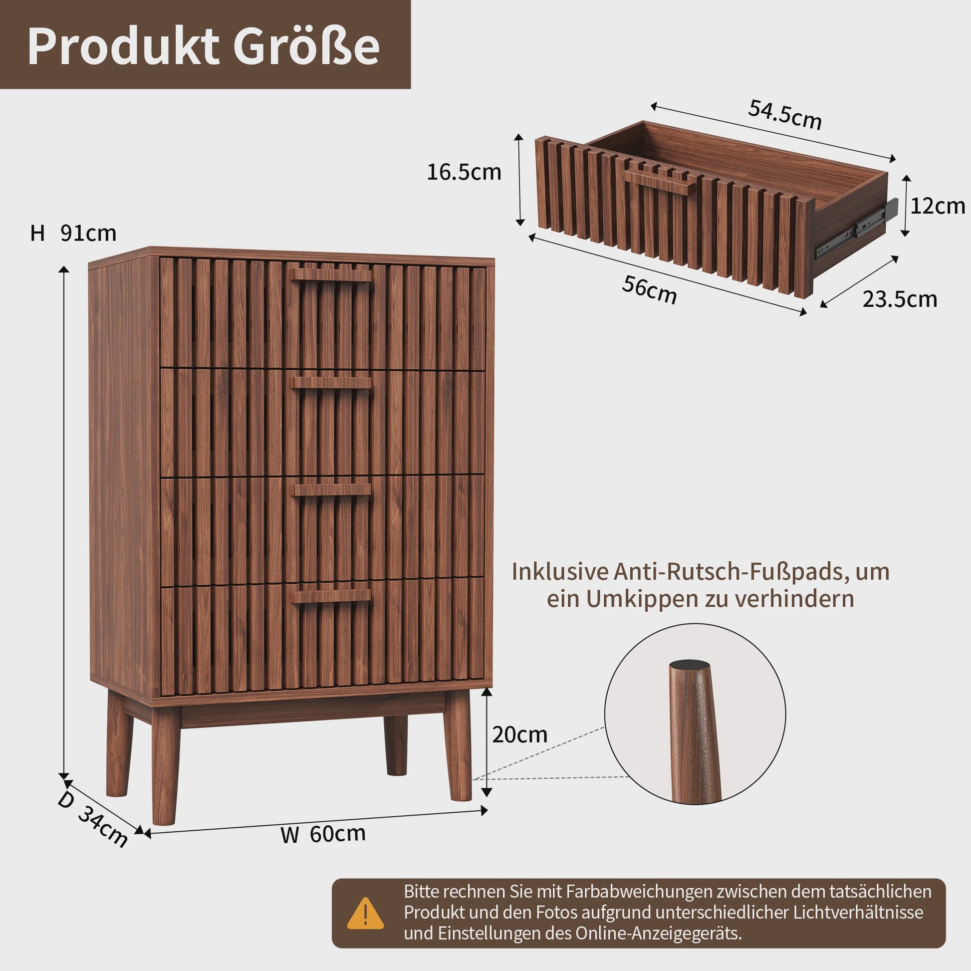 Moderne Houten Ladekast - 4 of 6 Laden - Retro Design Dressoir voor Slaapkamer & Woonkamer