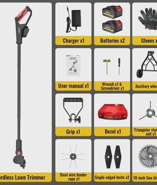 Krachtige Accu Grastrimmer 21V - 2000W Snoerloze Bosmaaier met 2x 4000mAh Accu's & Wielondersteuning