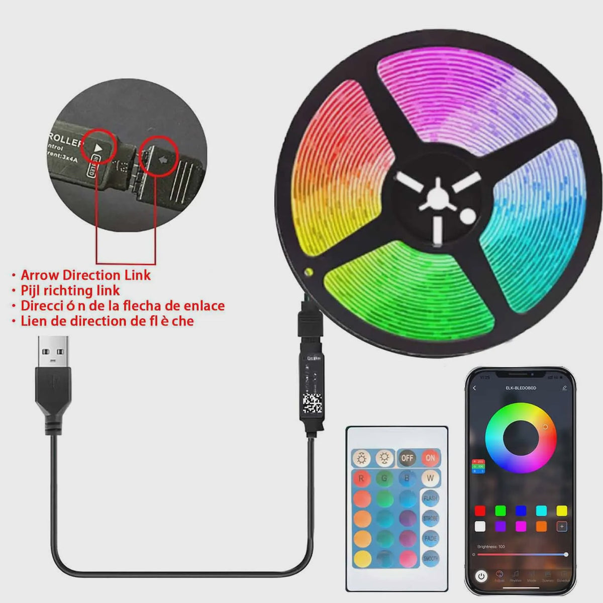 5M RGB LED Strip met USB & Afstandsbediening - Sfeervolle Verlichting voor TV, Gamekamer & Feestjes