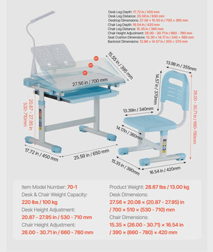 Verstelbare Kinder Studietafel en Stoel Set met Bureaulamp - Ideaal voor Studie & Slaapkamer