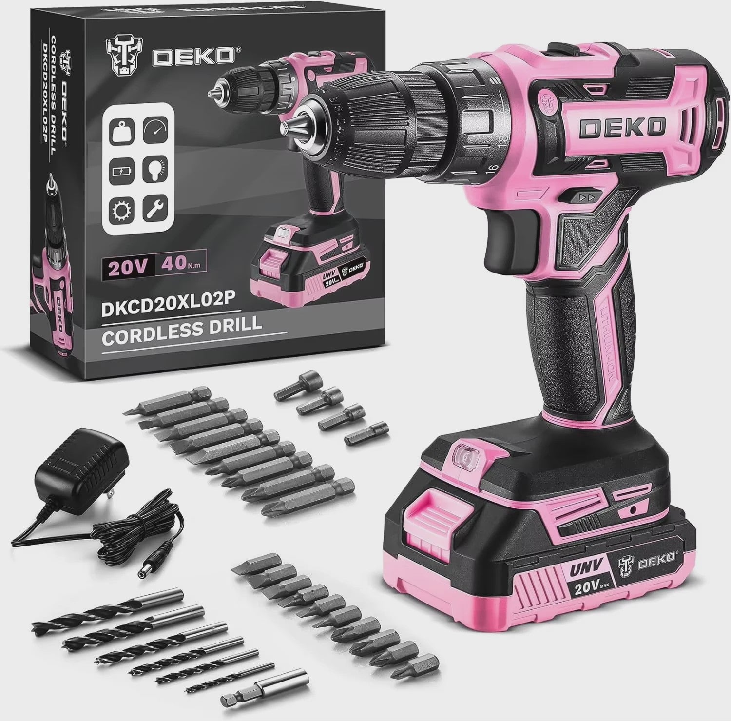 DEKO 20V Accuboormachine Set met Batterij en Lader - Krachtig en Veelzijdig