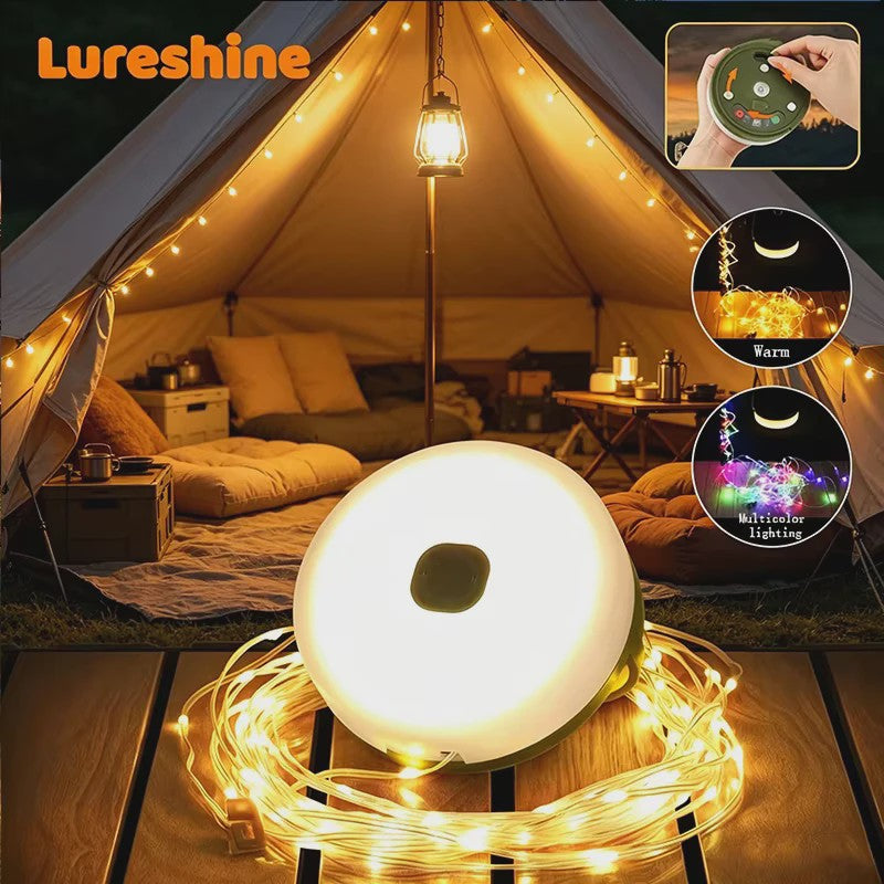 Lureshine 2-in-1 Camping Lamp & Slingerlicht - Oplaadbaar, Waterdicht & Veelzijdig
