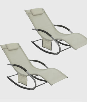 Set van 2 Loungestoelen - Verstelbare Ligstoelen met Kussen voor Tuin, Terras & Strand