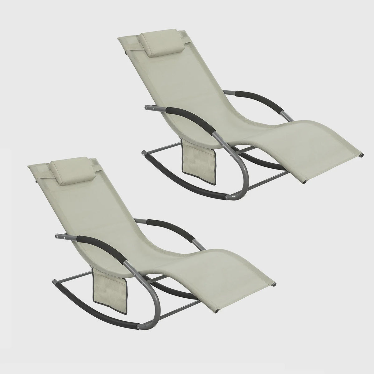 Set van 2 Loungestoelen - Verstelbare Ligstoelen met Kussen voor Tuin, Terras & Strand