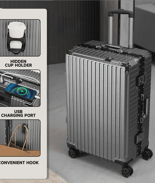 Aluminium Koffer met USB & Combinatieslot - Rolbaar Reiskoffer in Diverse Maten (20-28 inch)